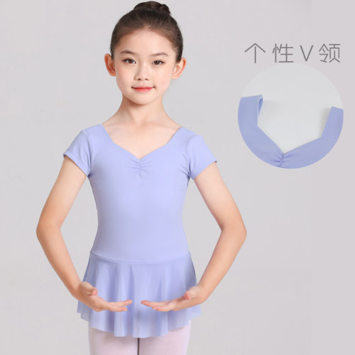 儿童网纱短袖舞蹈服女童夏季跳舞连体裙芭蕾舞中国舞幼儿演出服装