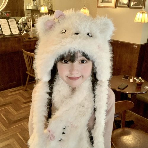 奈里猫咪秋冬保暖护耳帽套装