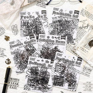 纯黑诗人透明防水pet贴纸包diy手账日记贴画跨境英文短语字母贴纸