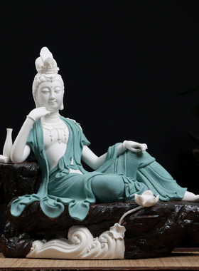 陶瓷《沉思观音》佛像家居供奉摆件 白瓷雕塑观世音菩萨像工艺品