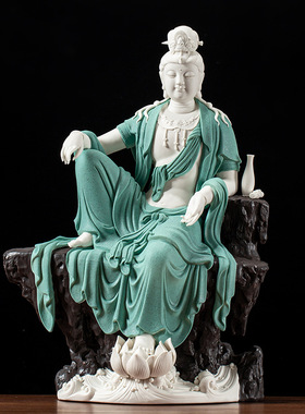 陶瓷悠然自在观音佛像摆件禅意自在观世音菩萨像客厅玄关供奉摆设
