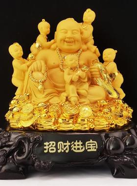 弥勒佛招财摆件家用供奉五子佛像大肚笑佛公司开业礼品沙金工艺品