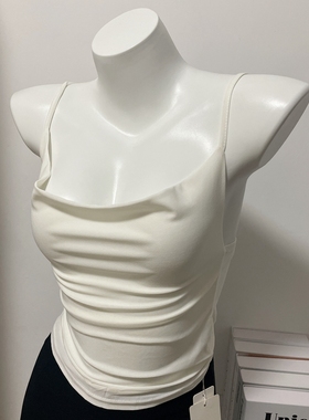 MISS WU 高级辣妹黑色别致短款一字肩背心吊带上衣夏外穿薄