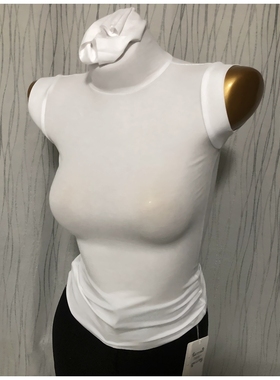 MISS WU 秋冬新款白色无袖高领修身显瘦打底内搭打底衫上衣女