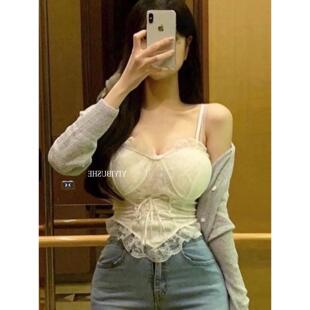 UJ579显瘦收腰系带 显身材蕾丝吊带背心 MISS 当天发