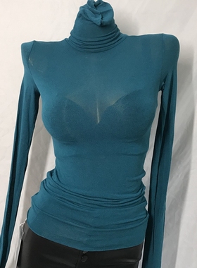 当天发 MISS WU 草绿色 紧身显廋高领长袖打底衫CG825