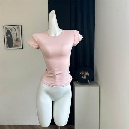 2025春夏季新款好版型显瘦修身韩女身材基础短袖正肩纯色t恤上衣