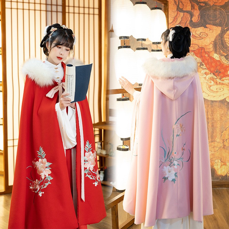 原创秋冬汉服斗篷女加绒加厚外披
