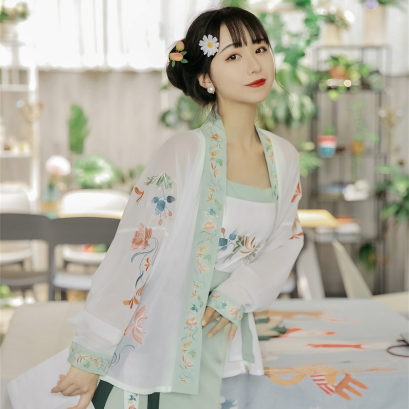 国风雪纺开衫外套短衫防晒衣服长飞机袖宋制汉服元素女大码薄春夏