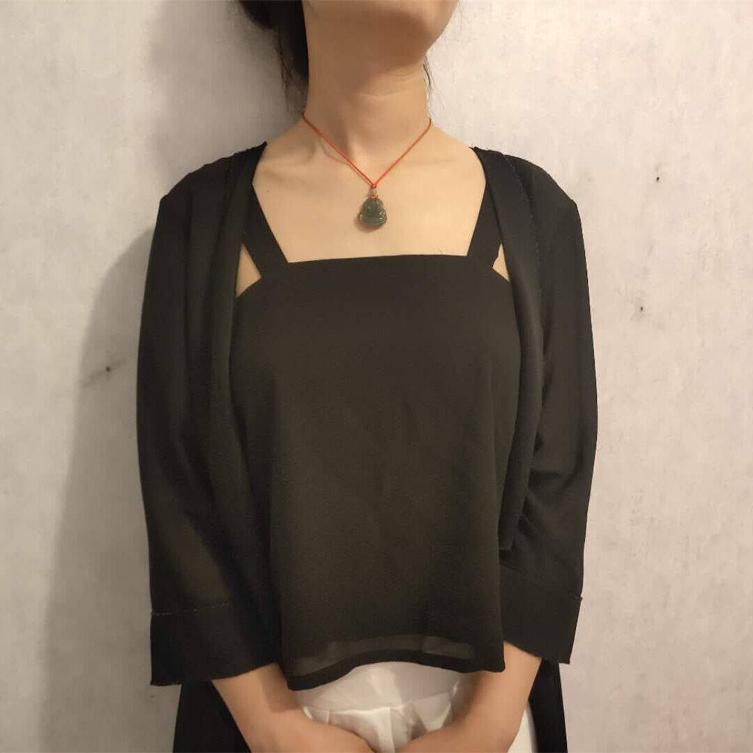 打底女改良汉服内搭肚兜绣花吊带背心春夏古风纯色学生黑色秋