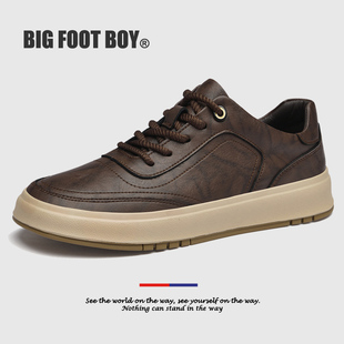 BIG FOOT BOY男款休闲板鞋男士韩版潮流鞋子棕色大码皮鞋2026春季