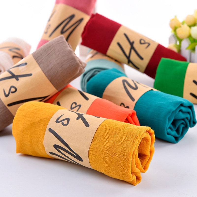 棉麻围巾女春秋冬季围巾披肩两用韩版长款百搭学生夏季纯色丝巾