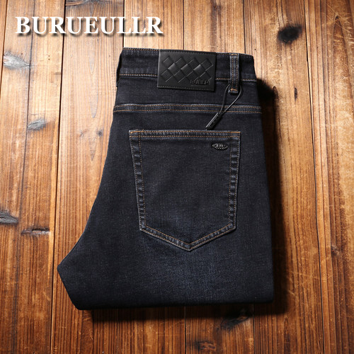 BURUEULLR秋冬厚款客供进口丹宁面料弹力舒适磨毛直筒修身牛仔裤