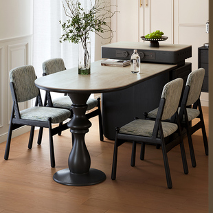 半圆岛台餐桌家用小户型可移动洞石岩板岛台餐桌一体 奢梵日记法式