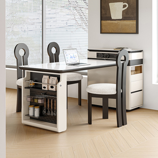 中古奶油风岩板岛台餐桌一体家用可伸缩小户型多功能窄导台吧台桌