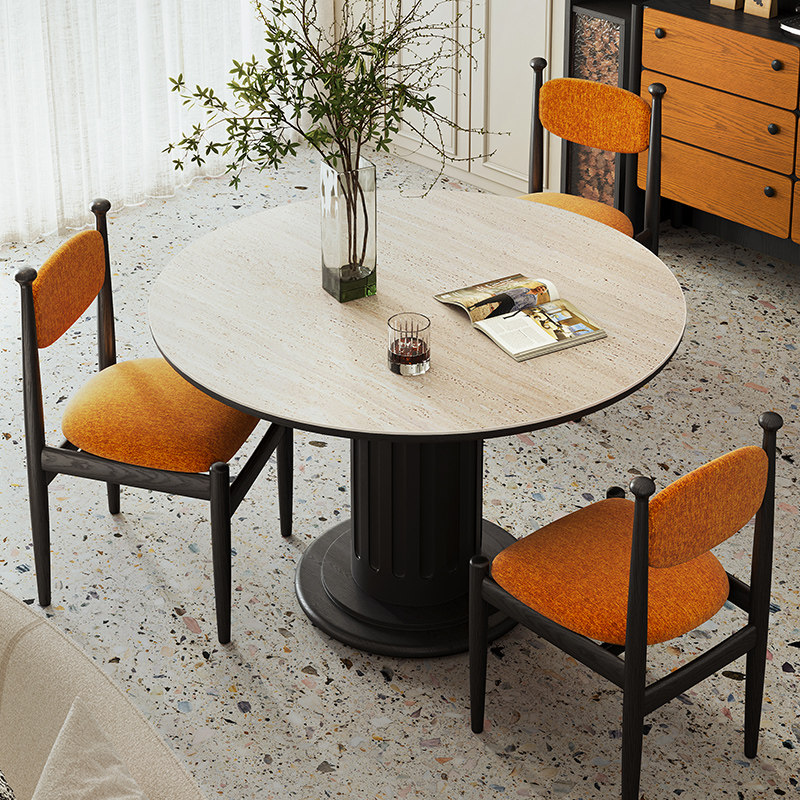 奢梵日记 法式复古洞石岩板餐桌家用小户型圆形高级感中古风餐桌,住宅家具,岩板餐桌,淘宝优惠券,粉丝福利购,淘宝优惠卷