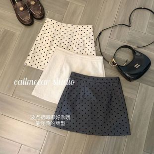 灰色法式 百搭小个子短裙 波点半身裙女高腰显瘦甜美a字裙夏季 新款