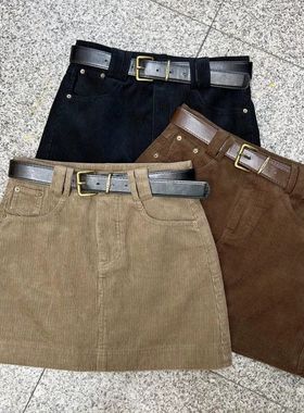 韩版灯芯绒半身裙女秋冬新款高腰显瘦小个子防走光百搭a字短裙子