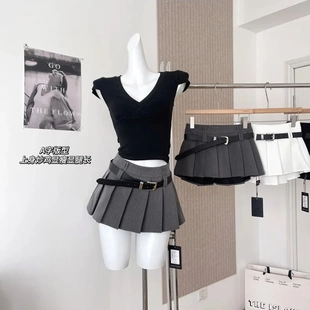 灰色学院风a字百褶裙女夏季 高腰显瘦半身裙防走光百搭短裙子 新款