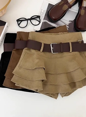 蛋糕裙a字半身裙女2025新款秋冬小个子高腰气质咖色防走光短裙