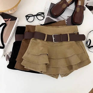 蛋糕裙a字半身裙女2025新款 秋冬小个子高腰气质咖色防走光短裙