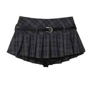 学院风复古格纹半身裙女夏季 高腰显瘦百褶裙防走光辣妹短裙子 新款