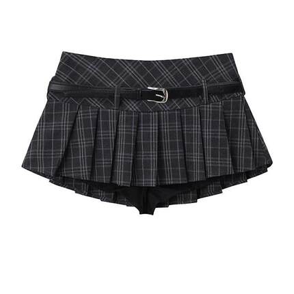 学院风复古格纹半身裙女夏季新款高腰显瘦百褶裙防走光辣妹短裙子