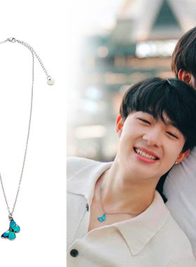 zeenunew林景云蓝色蝴蝶钛钢项链