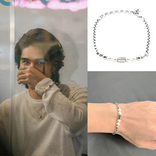 罗杰夫珍钢珠钛钢拼接手链串环潮酷男女个性黑帮少爷爱上jeff同款