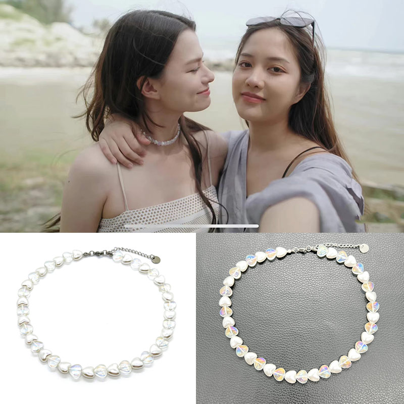 FreenBecky白珍珠拼幻彩爱心项链