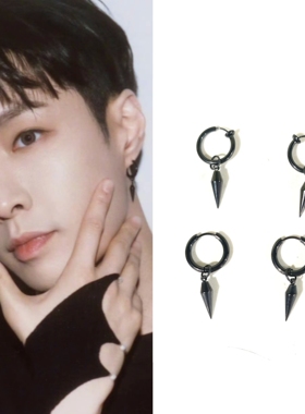 张艺兴同款黑色夌面形锥子耳坠耳环夹圈个性百搭型酷周边