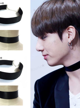 防弹少年团田柾国同款Choker百搭黑色颈项链圈脖链时尚潮型酷饰品