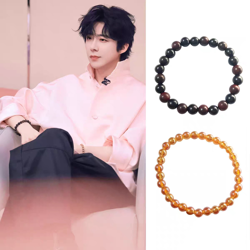 摩登兄弟 刘宇宁同款黑咖檀木幻彩水晶串珠手链男女简约百搭串饰