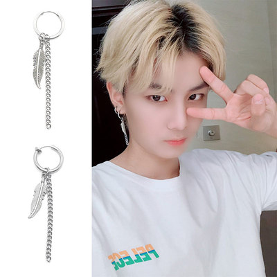 链条耳夹饰品树叶郭震同款