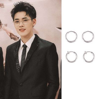 R1SE任豪圆圈钛钢耳环耳夹有无耳