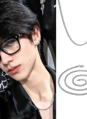 朱志鑫同款扁面细项链男女简约百搭古巴链钛钢防水不掉色颈链锁骨