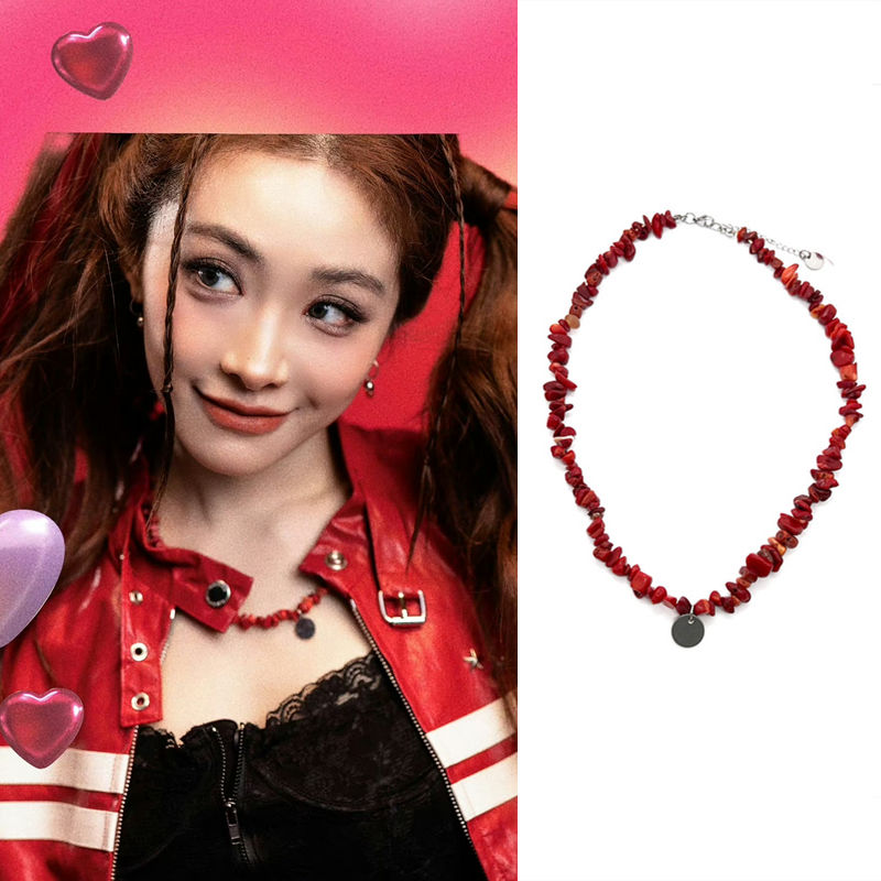 喻言同款红色碎石荆棘圆牌项链圈