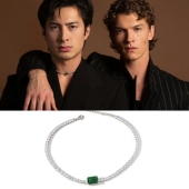 Williams同款 巅峰对决 哈德森威廉姆斯Hudson 绿水晶合成锆石项链