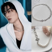 龙拳小子 林秋楠同款 珍珠钻石十字吊坠不对称拼接项链 捕风追影