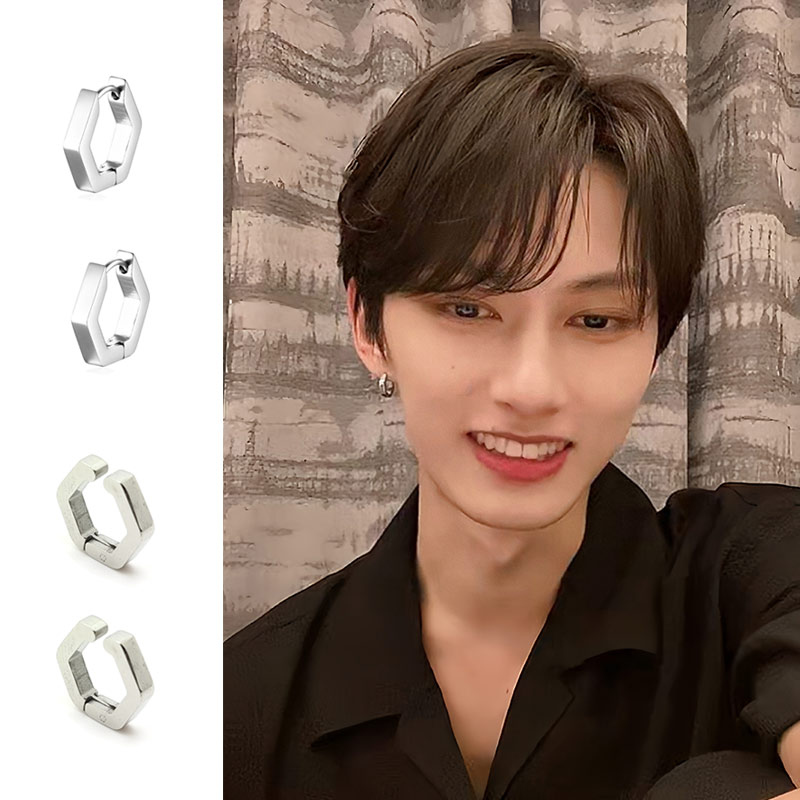 文俊辉Jun同款六方边形钢耳环夹