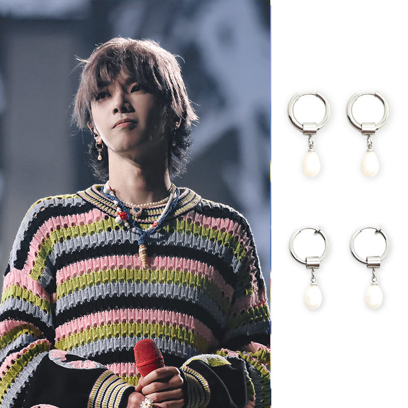 华晨宇2023杭州演唱会花花同款淡水珍珠水滴吊坠耳环圈夹个性轻奢