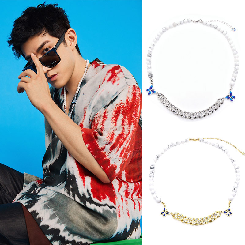 李治国潮明星同款天然石白项链