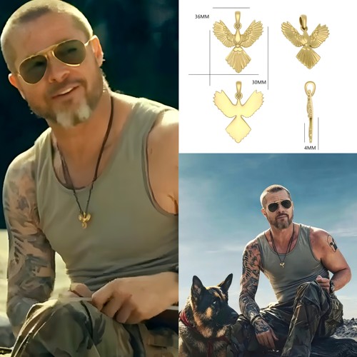 野兽之心 布拉德·皮特Brad Pitt同款雄鹰凤凰吊坠项链圈黑色钛钢