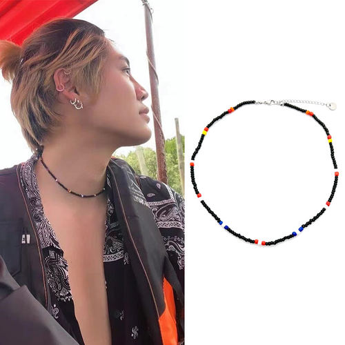 bounprem黑色彩点串珠项链圈麻绳