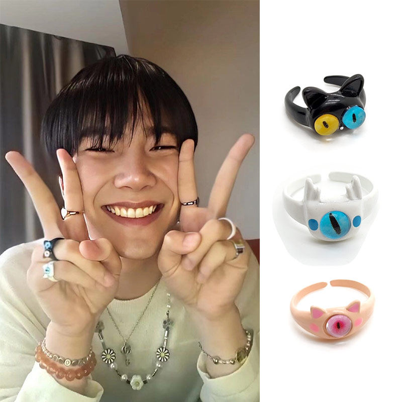 Build卡通小猫猫怪兽猪开口戒指