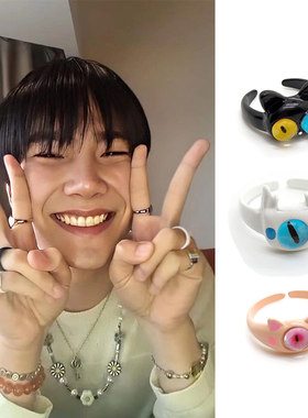 Build卡通小猫猫怪兽猪开口戒指