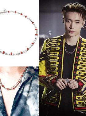 张艺兴LAY同款红色胶圈双层项链