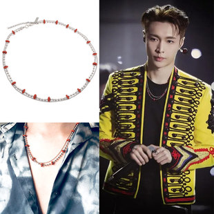 张艺兴LAY同款 红色胶圈钛钢双层项链手链圈环青春休闲流行潮饰品Z
