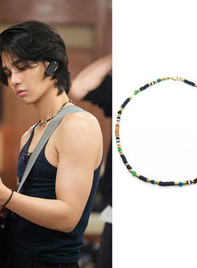 罗杰夫同款泰国风天然石软陶黑金项链圈锁骨披荆斩棘哥哥JeffSaur