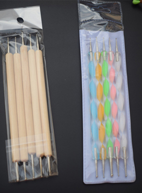 压痕笔5支装木制圆点压痕工具折纸工具陶泥超轻粘土双头多多洛